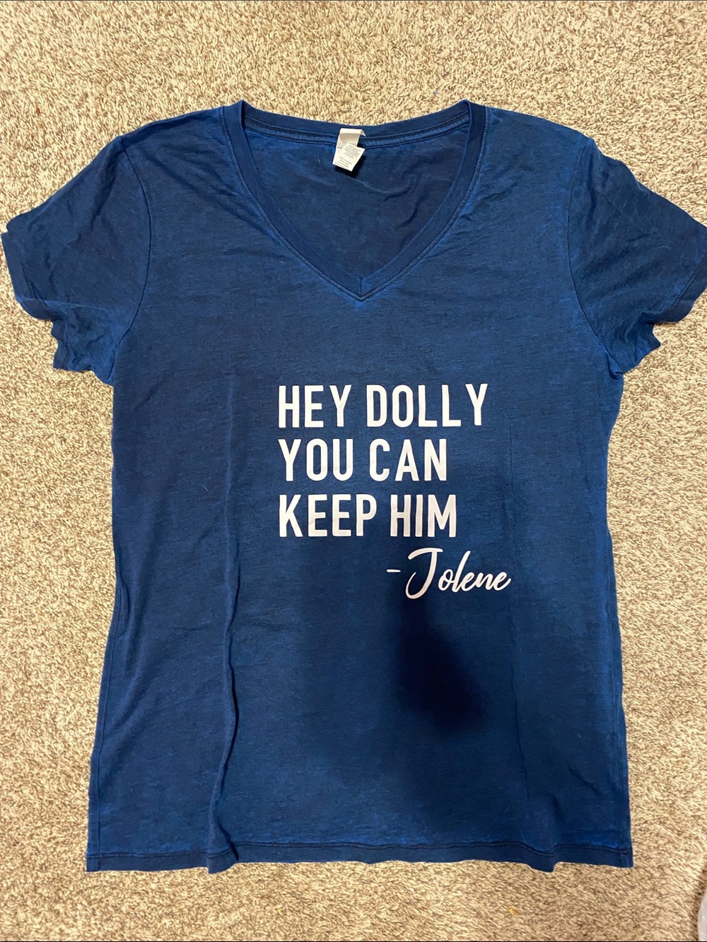 V-neck T-shirt “Dolly You Can Keep Him-Jolene”